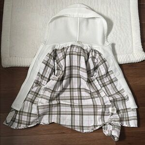 Gray and White Hooded Raincoat for All-Weather Protection